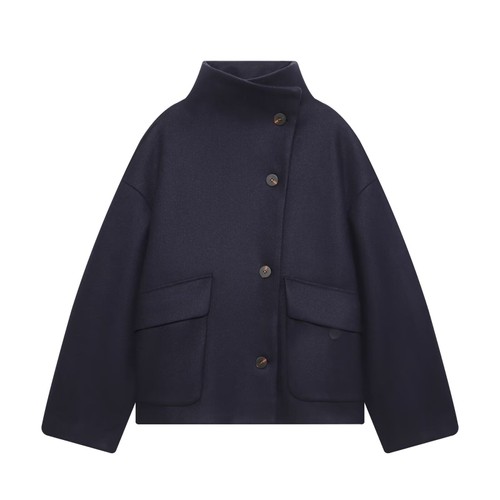 Wool Blend Straight-Leg Coat - Chic Stand Collar Overcoat KUN-00041