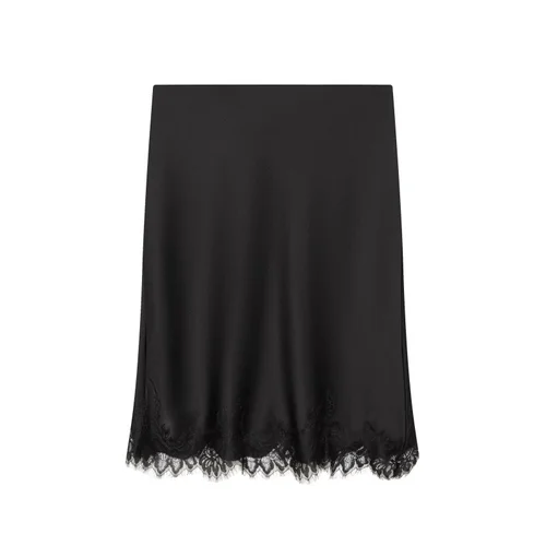 Satin Lace Hem Straight Midi Skirt KUN-00021