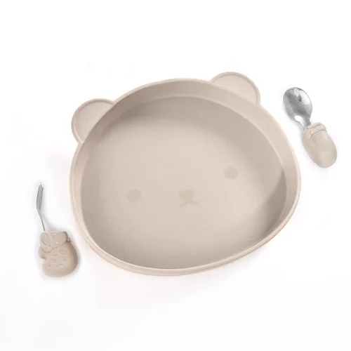 Cute Bear Silicone Baby Plate & Utensil Set - Food Grade