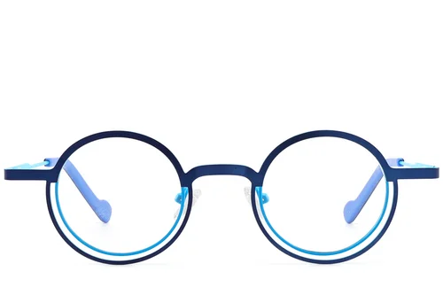 Lunettes rondes en métal bleu #BS2425-1306
