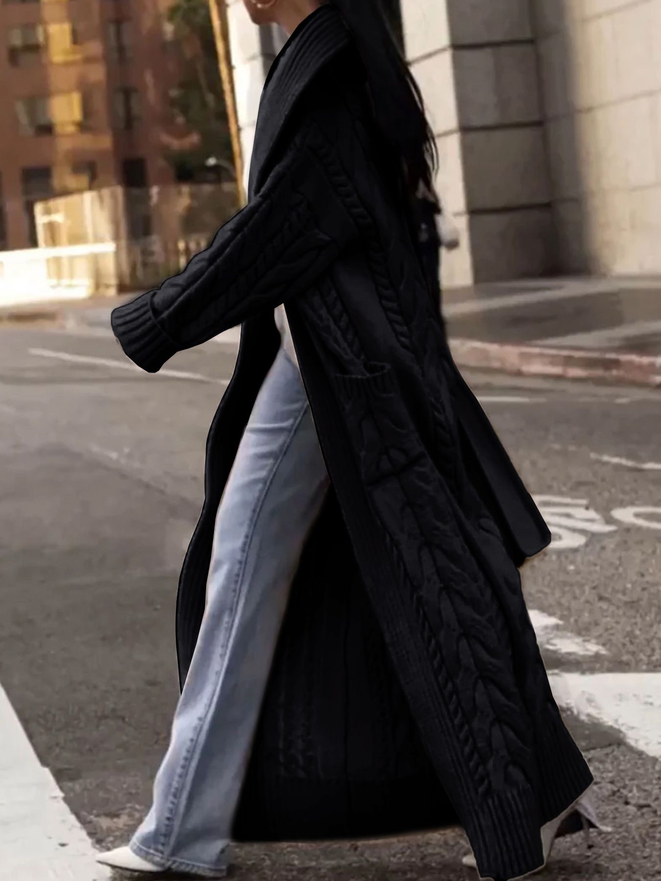 Chunky Knit Cardigan Sweater Long Open Front Cable Knit Duster SSU-00092