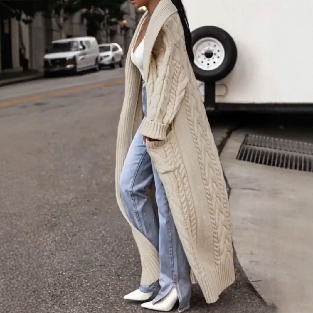 Chunky Knit Cardigan Sweater Long Open Front Cable Knit Duster SSU-00092
