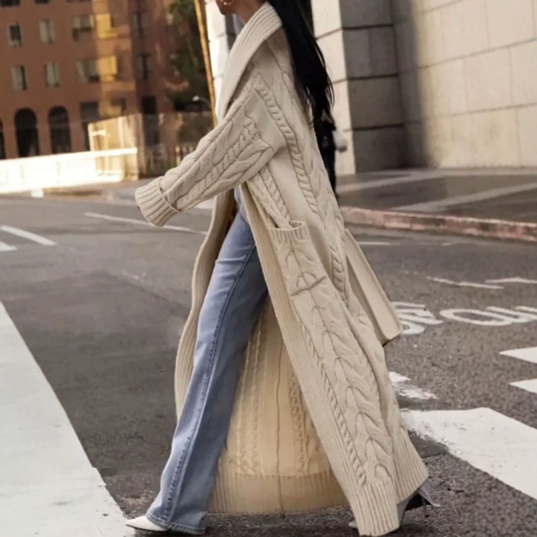 Chunky Knit Cardigan Sweater Long Open Front Cable Knit Duster SSU-00092