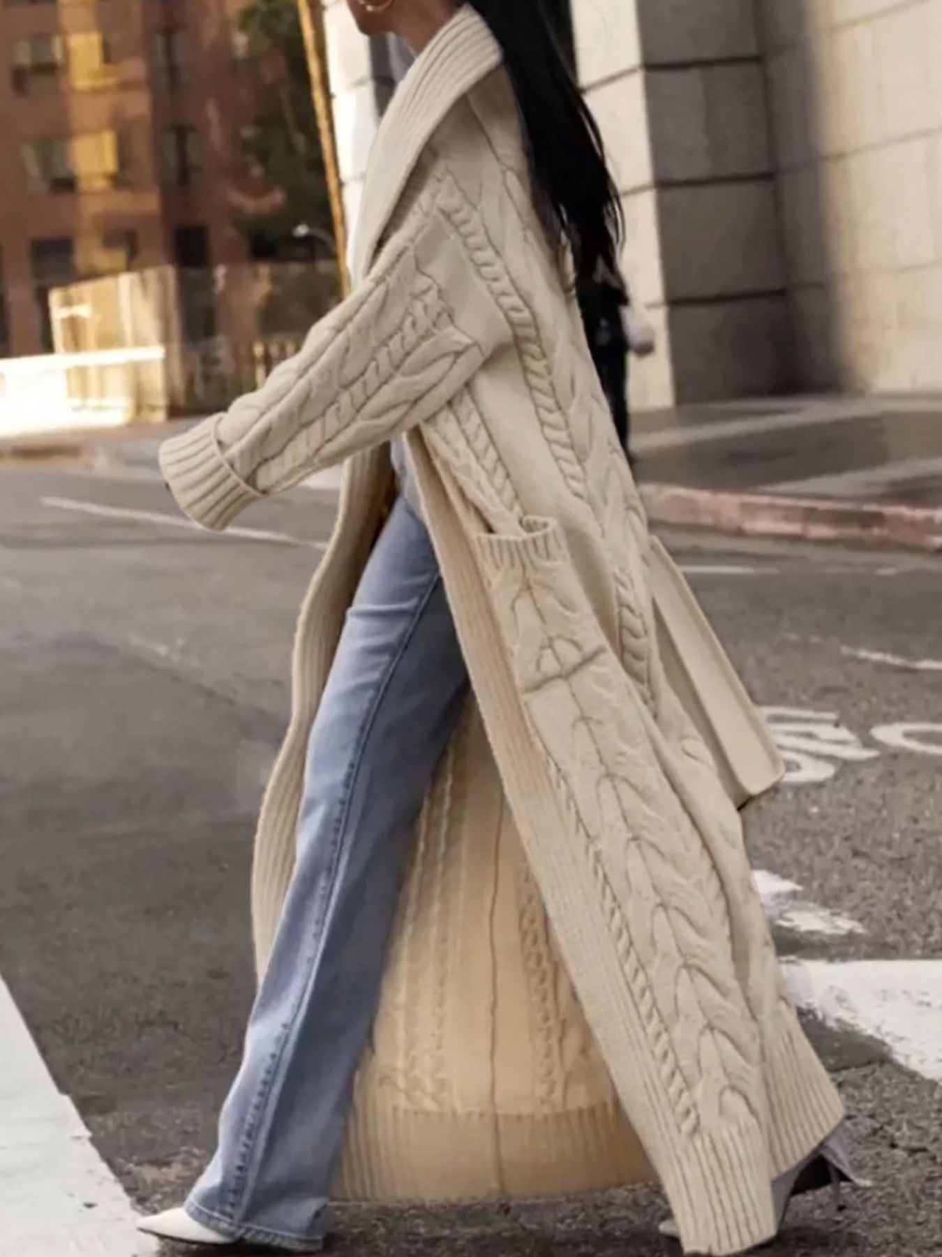 Chunky Knit Cardigan Sweater Long Open Front Cable Knit Duster SSU-00092