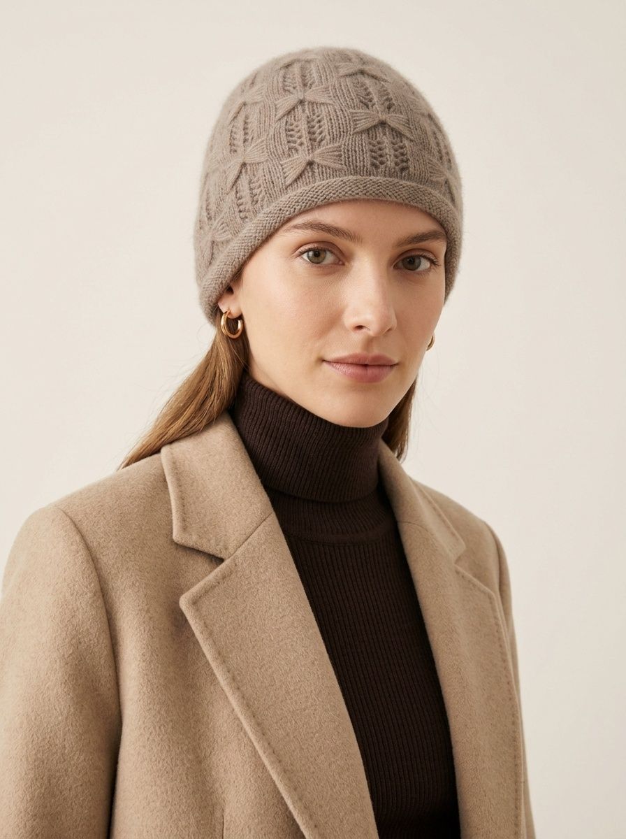 Cashmere Women's Textured Bow Knit Beanie Hat