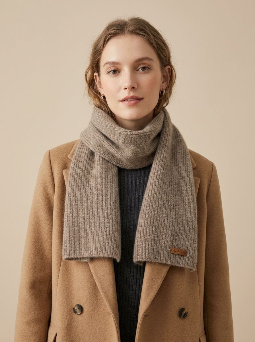 Cashmere Ribbed Knit Cross-Over Neck Warmer Scarf
