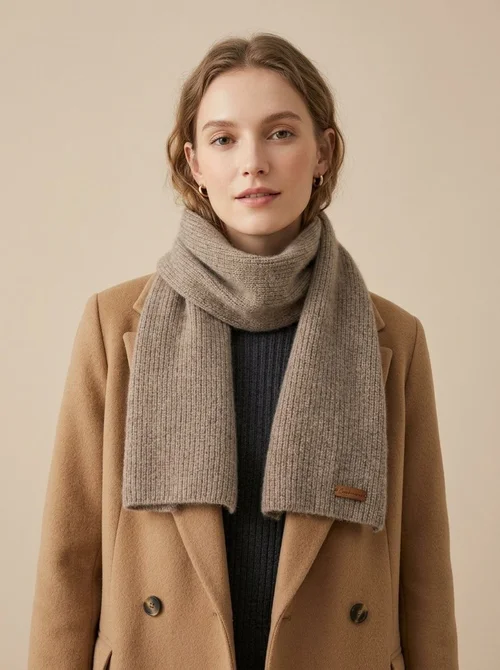 Cashmere Ribbed Knit Cross-Over Neck Warmer Scarf