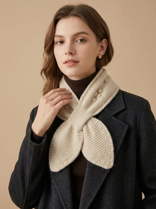 Cashmere Pure Cashmere Knitted Crossover Neck Scarf