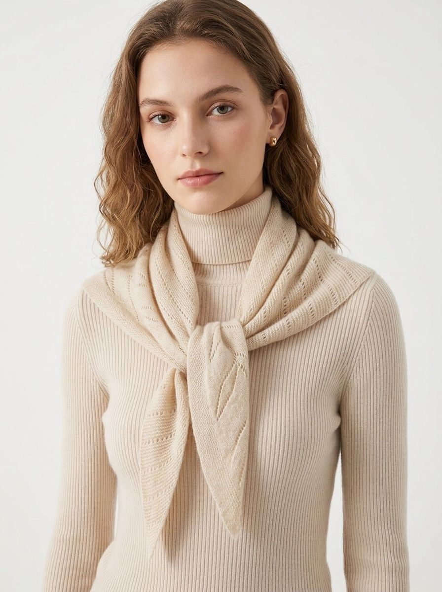 Cashmere Pointelle Knit Triangle Scarf Shawl