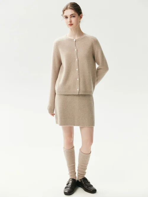 Cashmere Women's High Waist Ribbed Knit Cashmere Mini Skirt