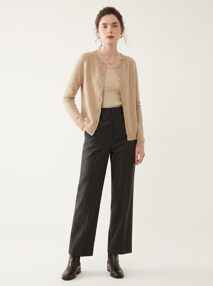 Cashmere Women's Crewneck Button-Down Cashmere Knit Cardigan