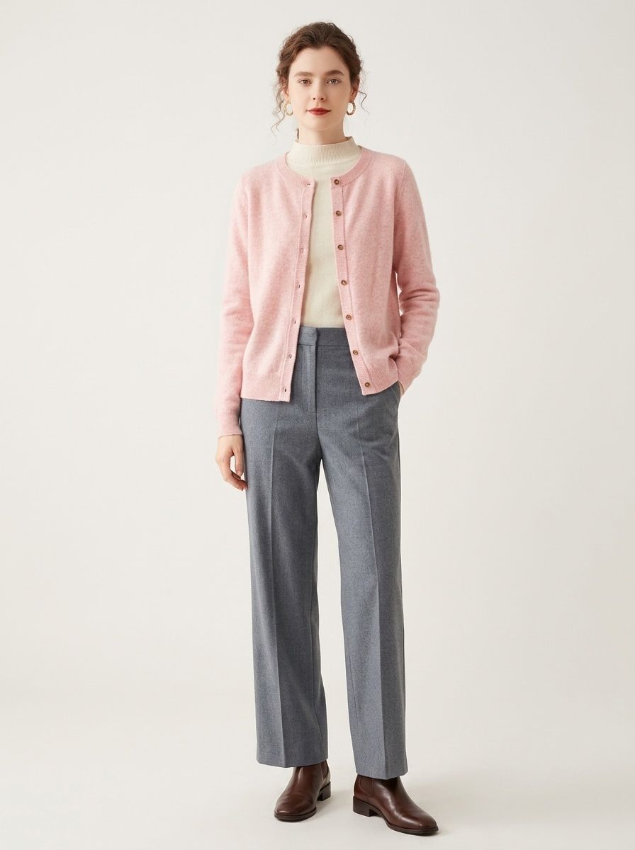 Cashmere Women Crewneck Button Knit Cardigan Sweater