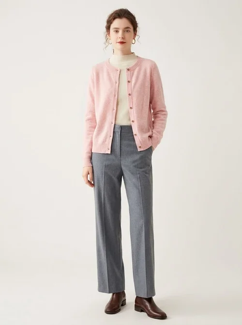 Cashmere Women Crewneck Button Knit Cardigan Sweater