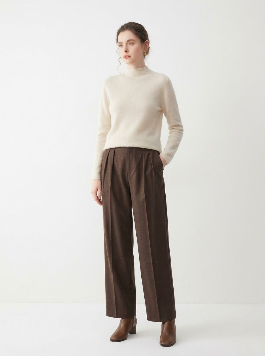 Cashmere Women's Mock Neck Cashmere Knit Long Sleeve Sweater