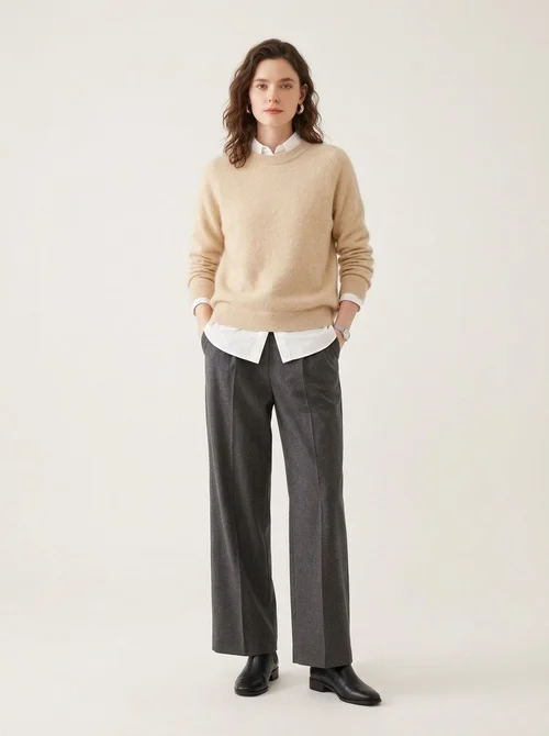Cashmere Women's Crew Neck Raglan Cashmere Knit Sweater