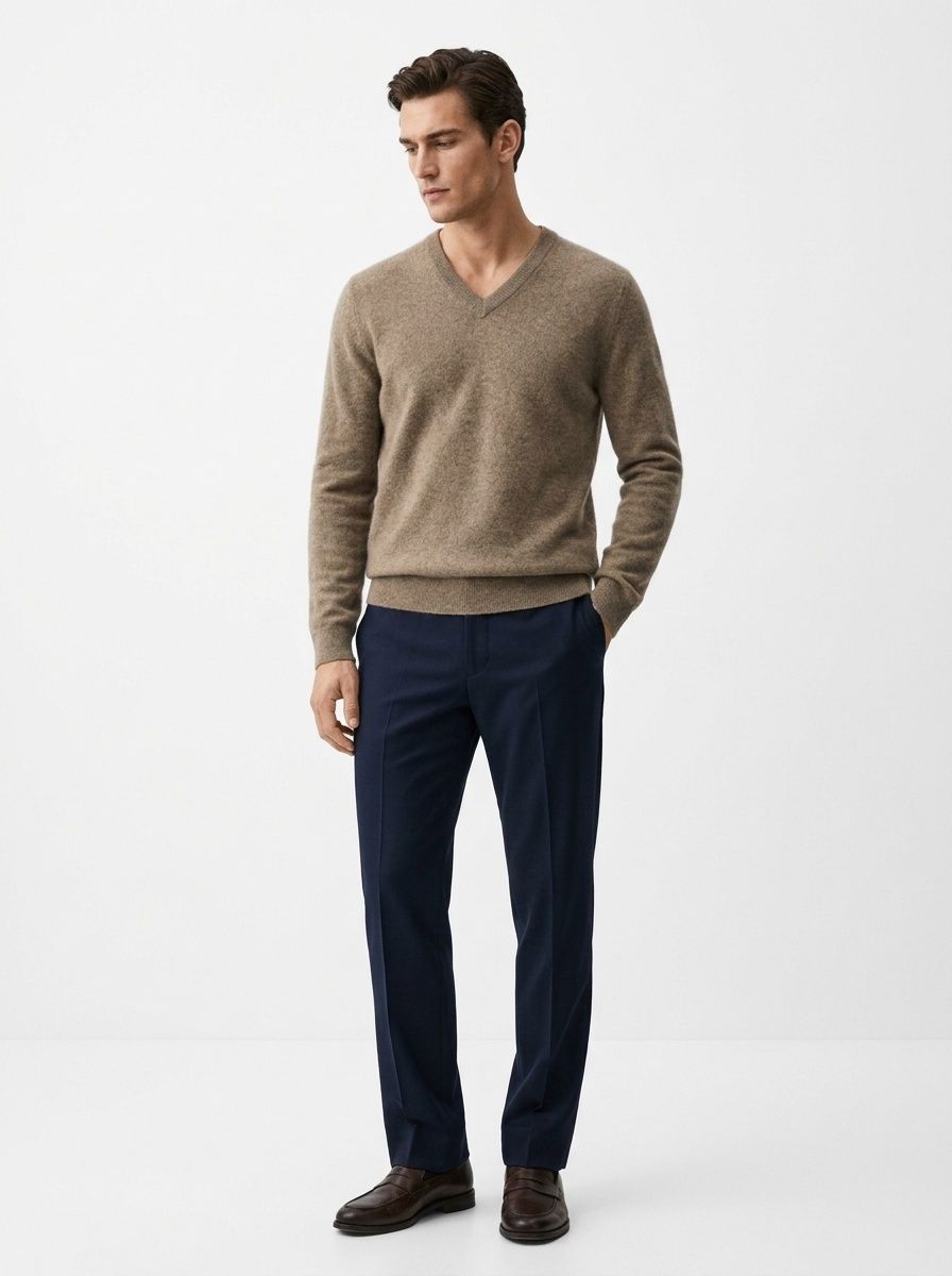 Jersey de punto clásico de cuello en V para hombre de cachemira