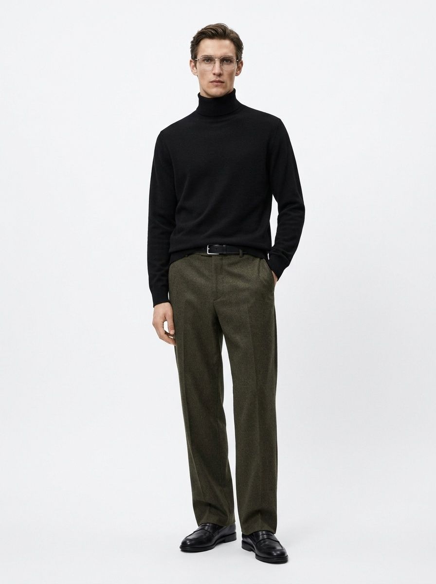 Jersey de punto de cuello alto de cachemira para hombre