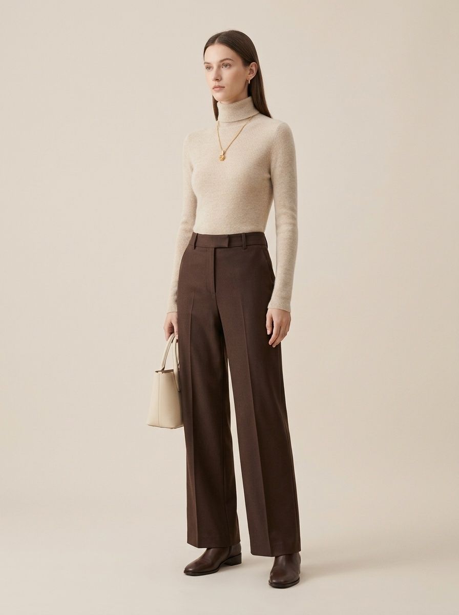 Women Ribbed Turtleneck Long Sleeve Knit Sweater