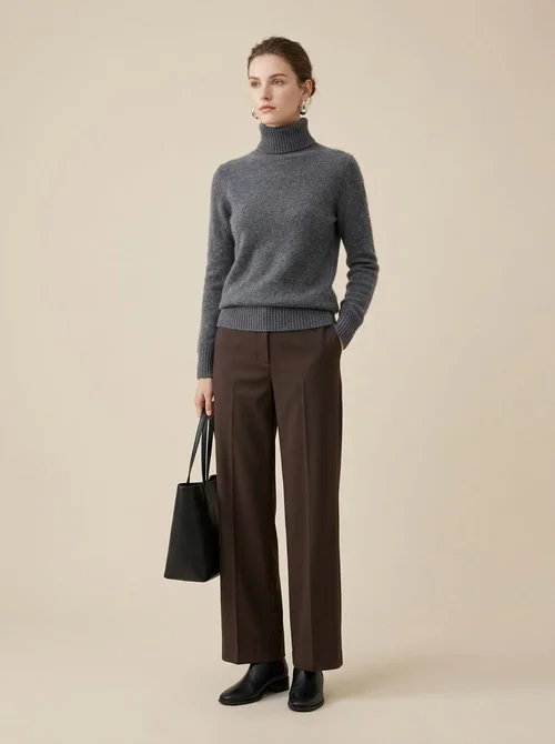 Women's Ribbed Knit Turtleneck Long Sleeve Sweater