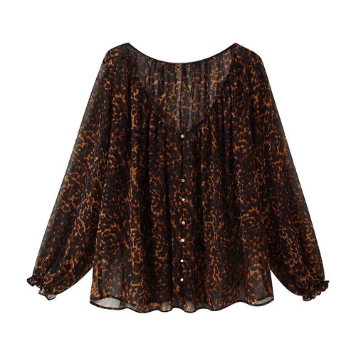 Set bestehend aus einer halbtransparenten Bluse mit Tiermuster und einer weiten Hose (KUN-00056)