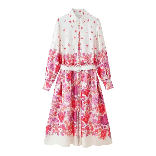 Floral Print Long Sleeve Casual Dress - Stylish & Chic KUN-00083