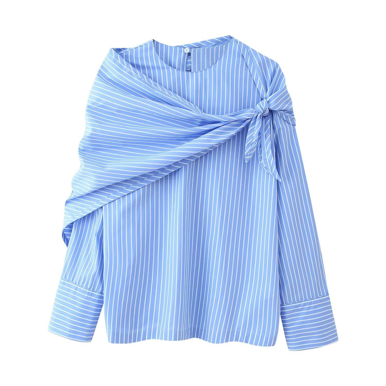 Striped Scarf Shirt Top - Versatile & Stylish KUN-00064