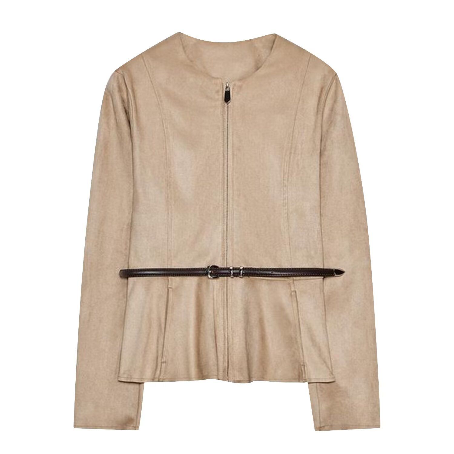 Suede Belted Mini Skirt Jacket - European Style KUN-00291