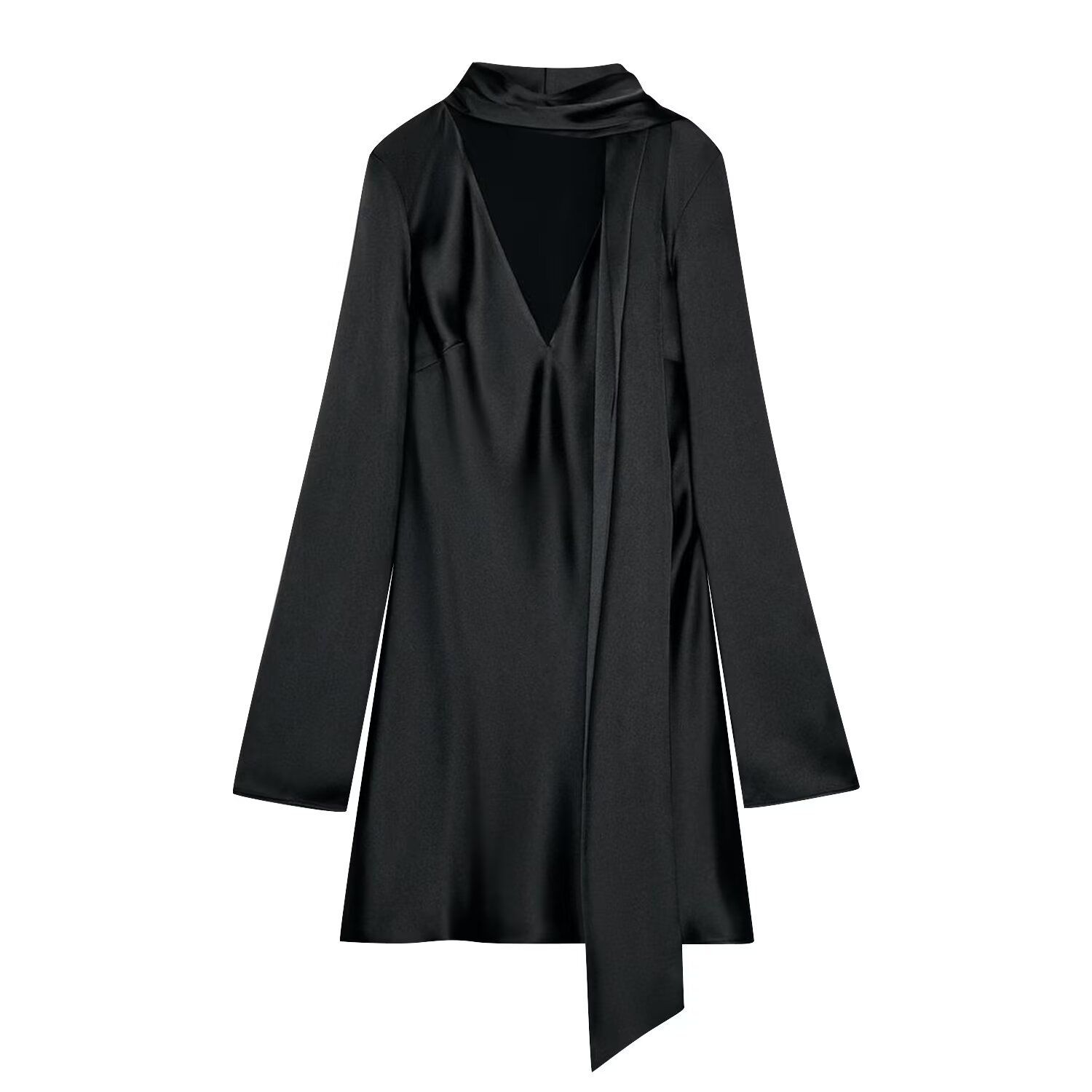 Silk Satin Scarf Dress - Elegant European Style KUN-00158