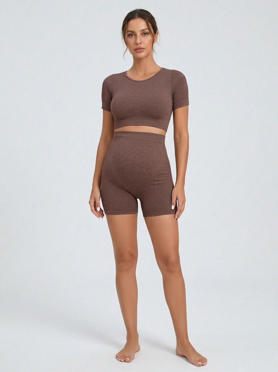 Slimming High-Waisted Quickdry Maternity Yoga Shorts Set for Women with Sexy S-Shape Fit  (without pads)