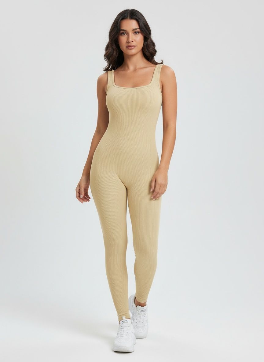 Slimming Quick-Dry Ribbed One-Piece Yoga Bodysuit with Sexy Back for Women (without pads)