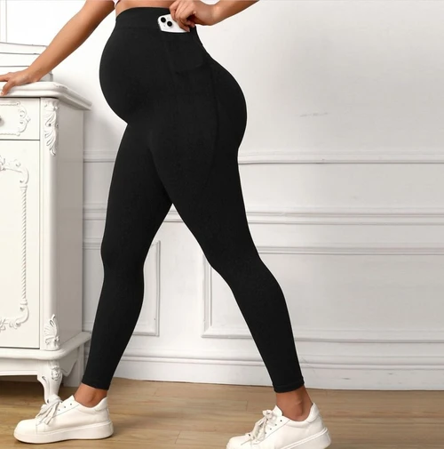 Slimming High-Waisted Quick-Dry Women's Maternity Leggings with Pockets for Casual Activewear
