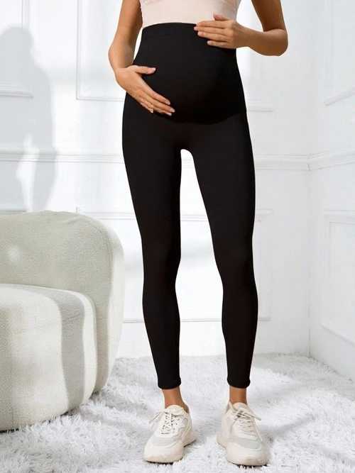 High-Waisted Slimming Maternity Leggings with Belly Support and Sweat-Wicking for Women