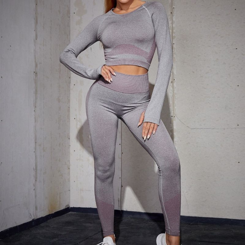 Slimming Quick-Dry Two-Piece Yoga Set with Long Sleeves and High-Waisted Leggings for Women