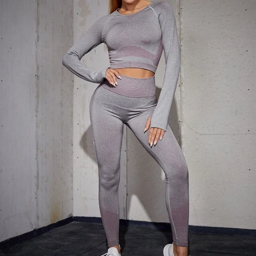 Slimming Quick-Dry Two-Piece Yoga Set with Long Sleeves and High-Waisted Leggings for Women