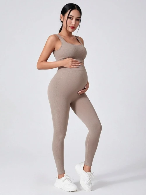 Slimming High-Waisted Quickdry Yoga Bra and Leggings Set for Pregnant Women
