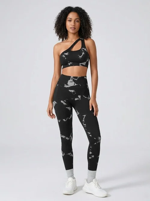 Completo yoga snellente tie-dye ad asciugatura rapida con leggings a vita alta per donna