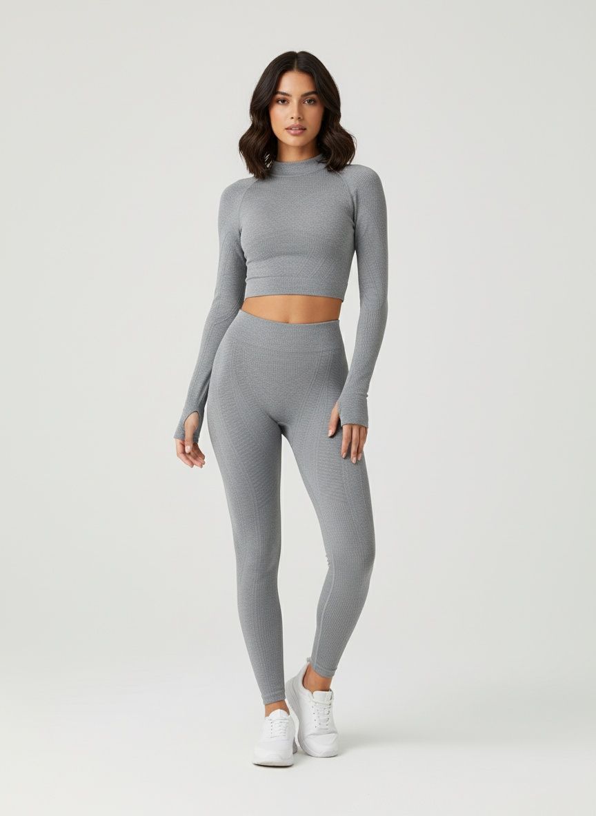 Slimming Quick-Dry Yoga Set for Women with High-Waisted Leggings and Long-Sleeved Top (without pads)