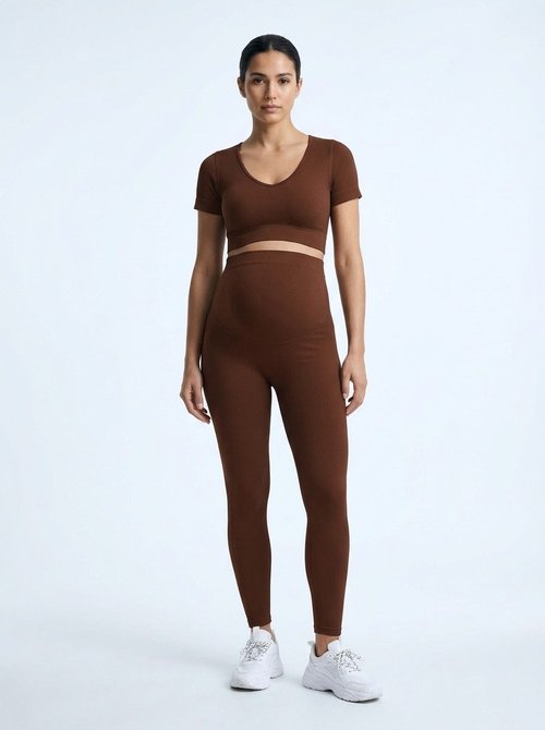 Completo da yoga premaman a vita alta, snellente e ad asciugatura rapida, con supporto per la pancia, per donna.