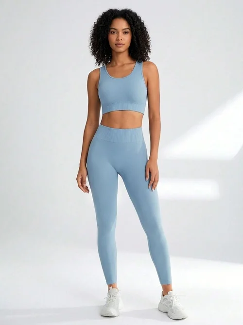 High-Waisted Slimming Quick-Dry Two-Piece Yoga Leggings Set for Women for Running and Fitness (without pads)