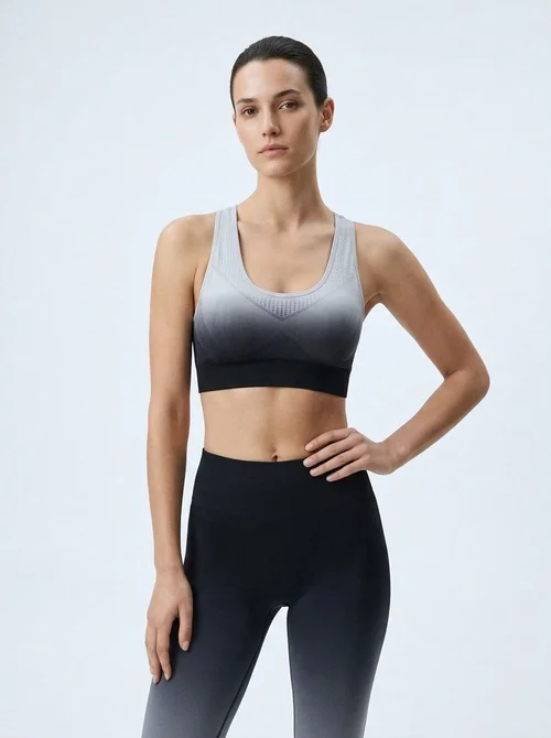 Sujetador deportivo reductor de secado rápido con efecto degradado y función amortiguadora para mujer.
