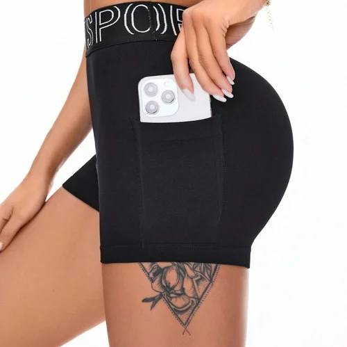Hochgeschnittene, figurformende, hüfthebende und schnelltrocknende Yoga-Shorts mit Taschen für Damen