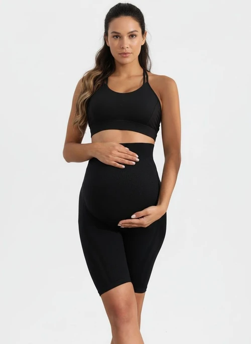 Women High-Waisted Slimming Maternity Yoga Shorts with Belly Support