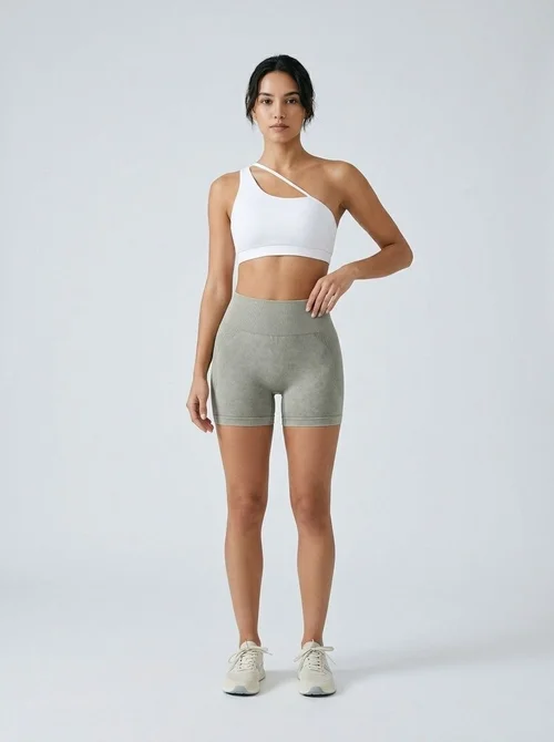 Pantaloncini da yoga da donna a vita alta, snellenti, effetto sabbiato e ad asciugatura rapida