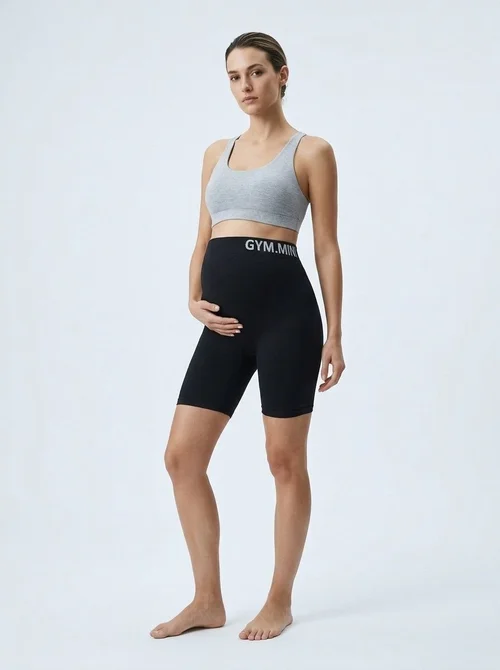 Hochgeschnittene, figurformende Umstands-Yoga-Shorts mit Bauchstütze für Damen