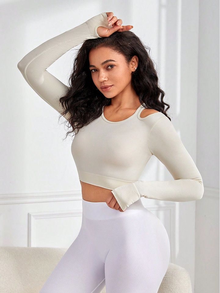 Slimming Cutout Long Sleeve Quick-dry Cropped Yoga T-Shirt for Women