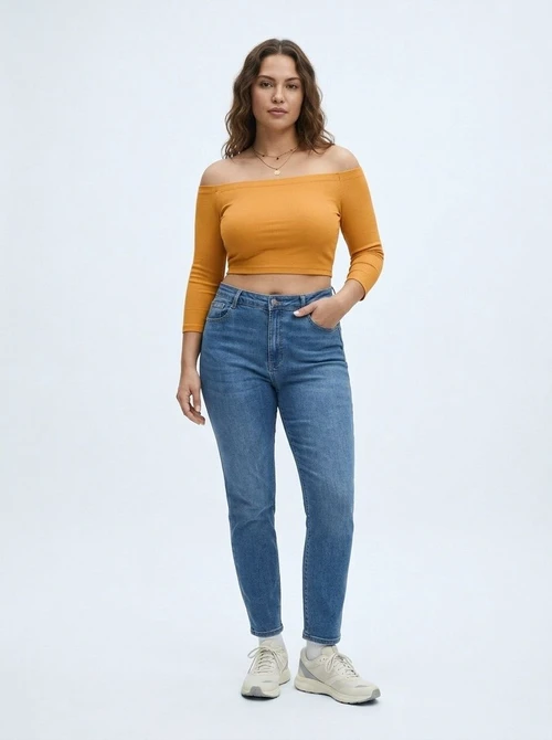 Sexy Off-Shoulder Slimming Mid-Sleeve Knit T-Shirt for Women