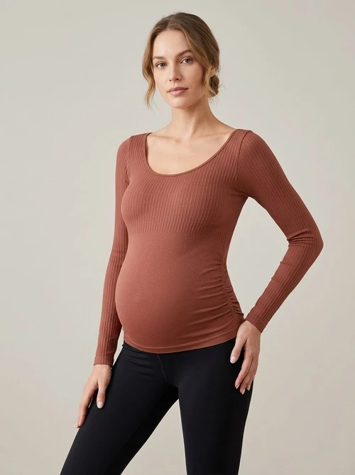 Slimming Quick-Dry Long-Sleeved Maternity Yoga T-Shirt with Moisture-Wicking Function for Women