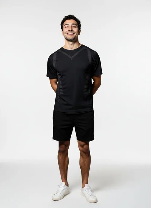 T-shirt a compressione da corsa a maniche corte, ad asciugatura rapida e snellente, per uomo.