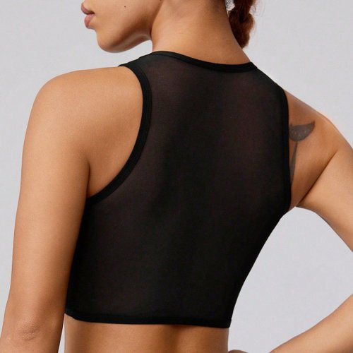 Chaleco de yoga sin mangas de secado rápido con espalda de malla para mujer (sin almohadillas)