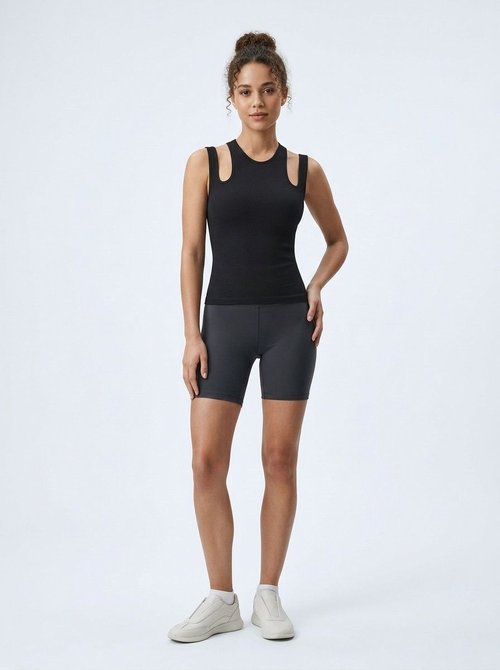 Chaleco de yoga de punto acanalado de secado rápido que estiliza la figura y crea un efecto sexy en forma de S para mujer (sin relleno).